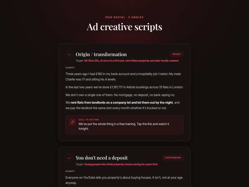 Ad creative scripts preview